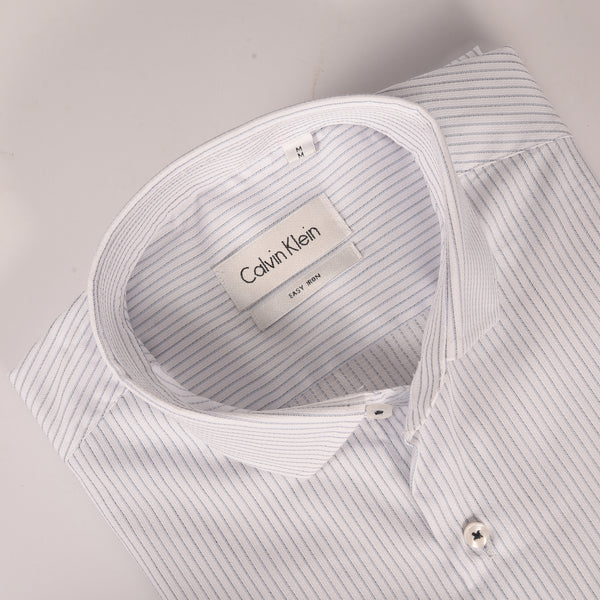 Ck White with Blue and Black Line stripe Shirt